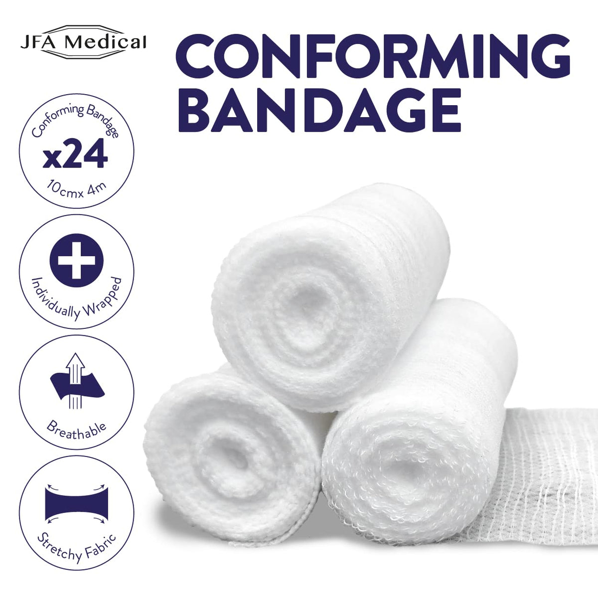 JFA Medical Conforming Bandage Gauze Roll 10cm x 4m - Box of 24 First Aid Wound Dressing - Damaged Box
