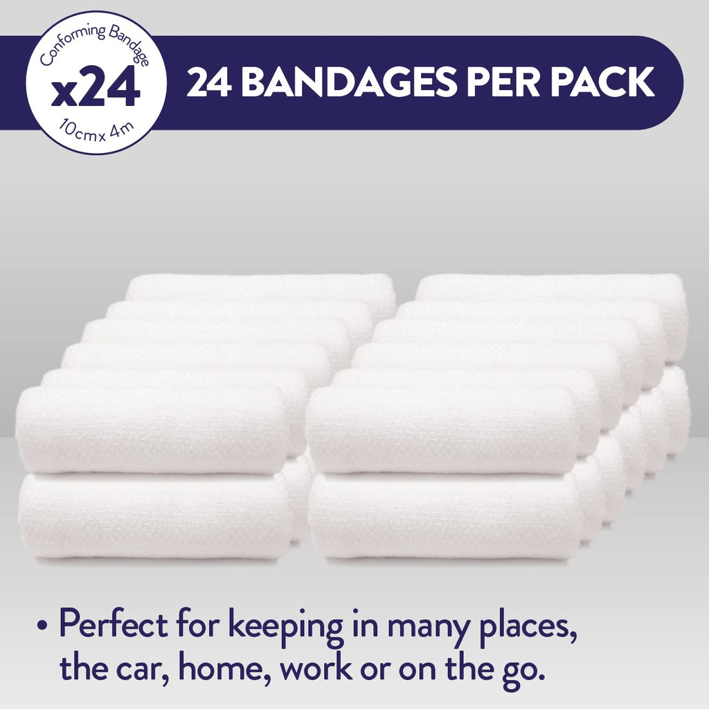 JFA Medical Conforming Bandage Gauze Roll 10cm x 4m - Box of 24 First Aid Wound Dressing - Damaged Box