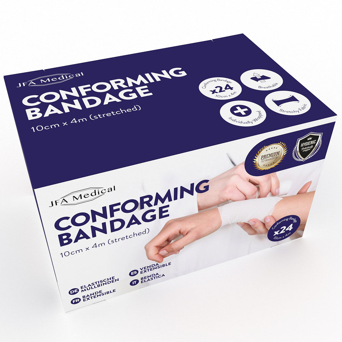 JFA Medical Conforming Bandage Gauze Roll 10cm x 4m - Box of 24 First Aid Wound Dressing - Damaged Box