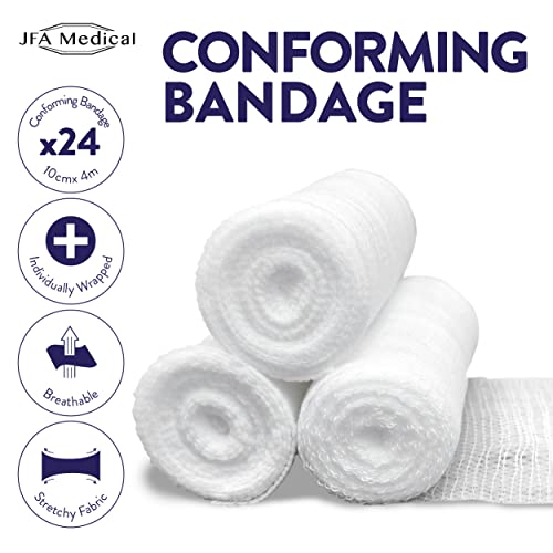 JFA Medical Conforming Bandage Gauze Roll 10cm x 4m - Box of 24 First Aid Wound Dressing - Damaged Box