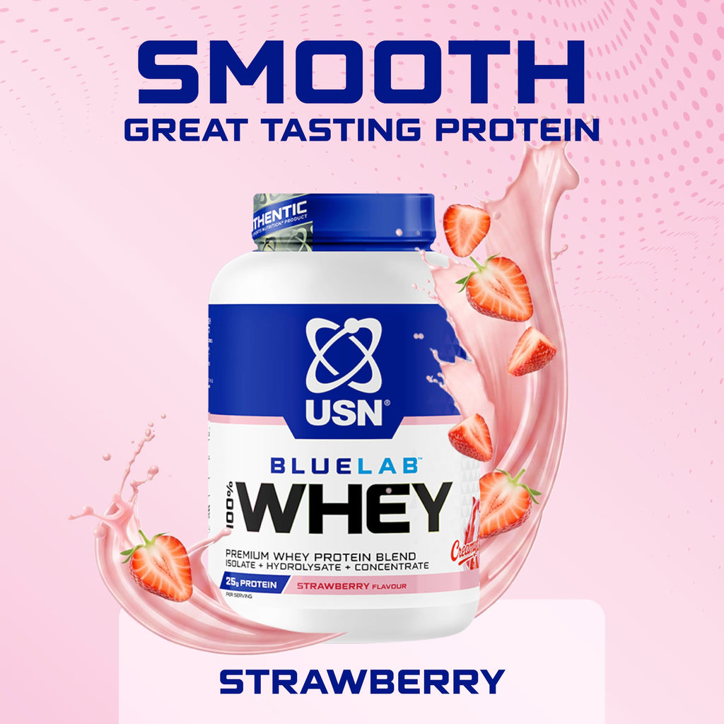 USN BlueLab 100% Whey Protein Powder - Strawberry Flavour - 908g - 26 Servings - Muscle Growth & Recovery - New - BBE 05/2028
