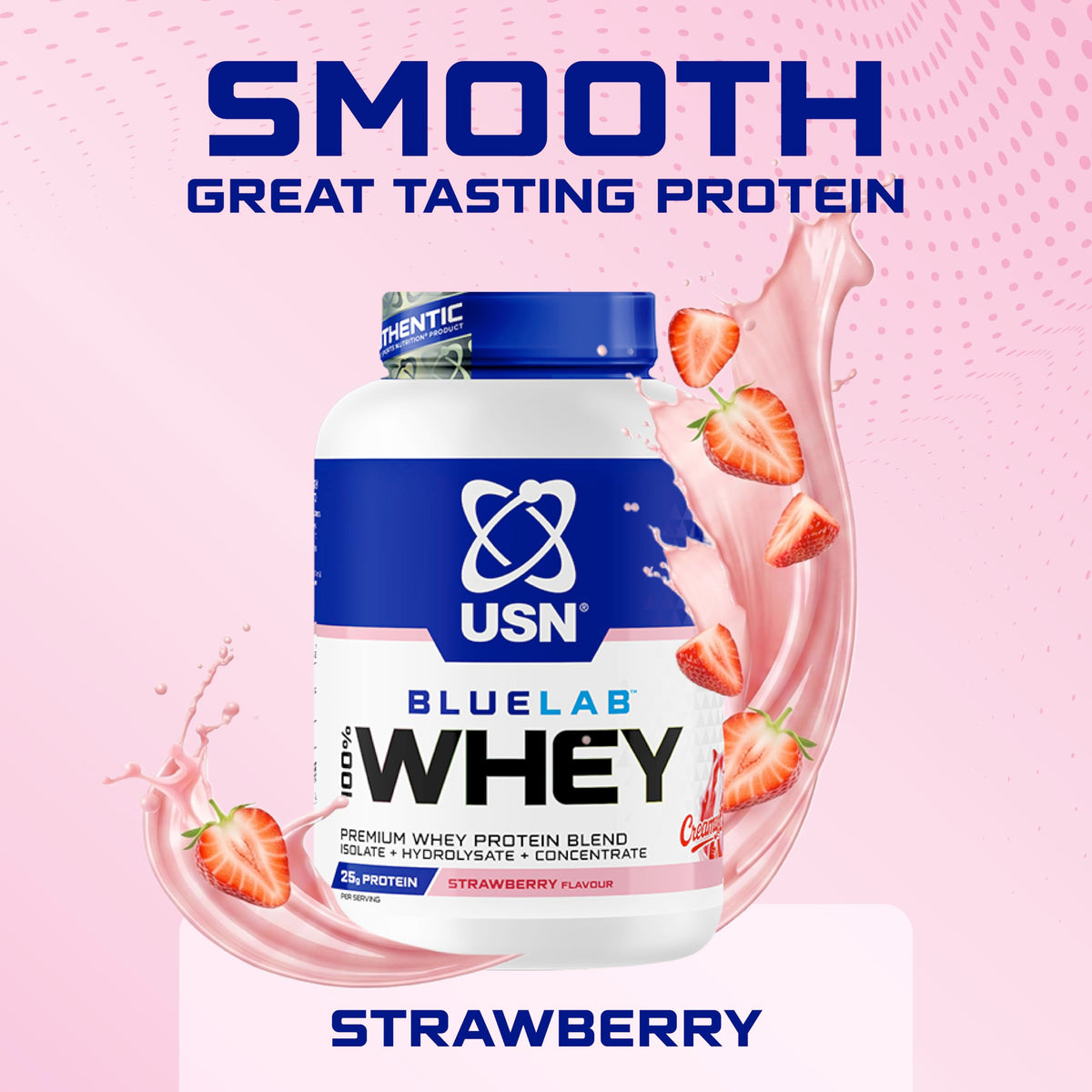 USN BlueLab 100% Whey Protein Powder - Strawberry Flavour - 908g - 26 Servings - Muscle Growth & Recovery - New - BBE 05/2028