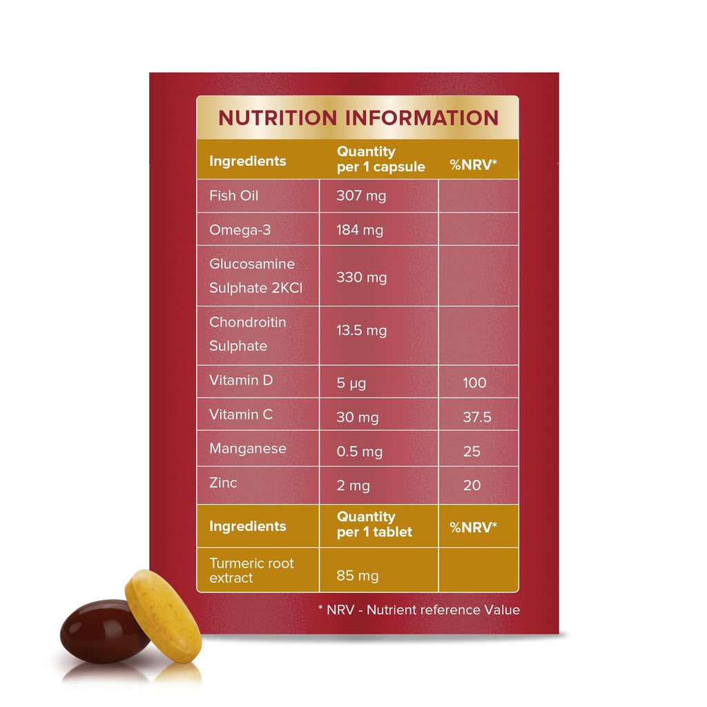 Seven Seas JointCare Plus Turmeric - Omega-3, Glucosamine, Chondroitin, Vitamin C D, Manganese Zinc - 30 Day Pack - Damaged Box - BBE 08/2027