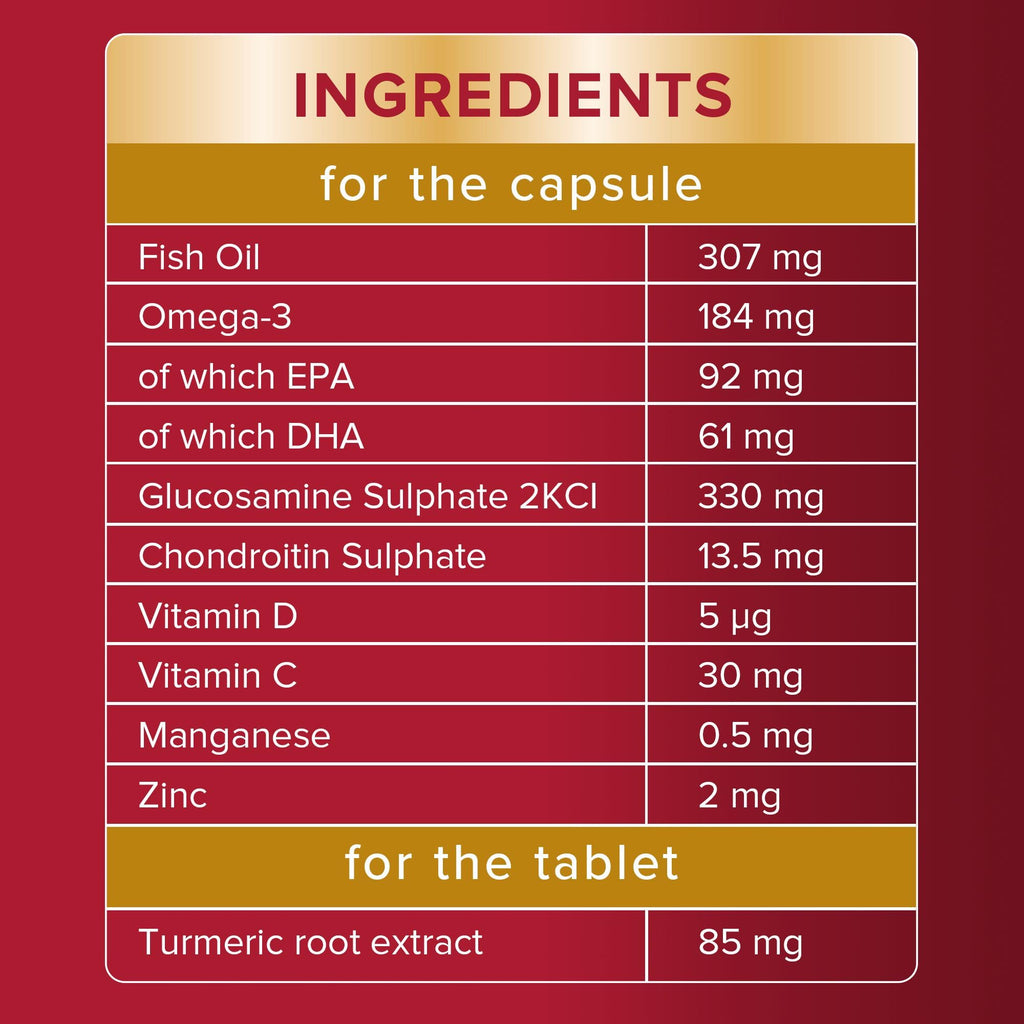Seven Seas JointCare Plus Turmeric - Omega-3, Glucosamine, Chondroitin, Vitamin C D, Manganese Zinc - 30 Day Pack - Damaged Box - BBE 08/2027
