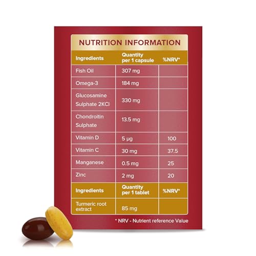 Seven Seas JointCare Plus Turmeric - Omega-3, Glucosamine, Chondroitin, Vitamin C D, Manganese Zinc - 30 Day Pack - Damaged Box - BBE 08/2027