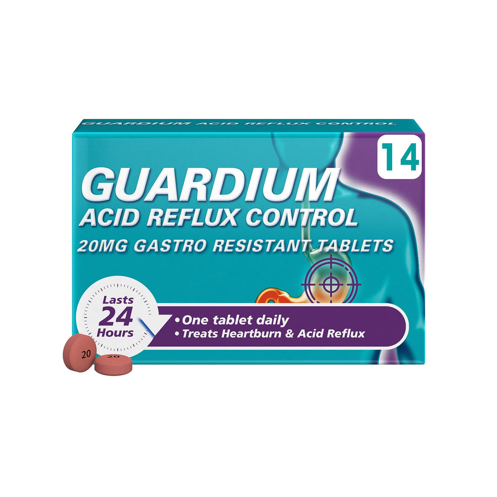 Guardium Esomeprazole Acid Reflux Tablets - 14 Count Heartburn Relief Medication - Damaged Box - BBE 08/2028