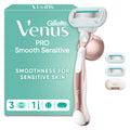 Gillette Venus Pro Smooth Sensitive Women's Razor - 1 Handle, 3 Refill Blades - 5-Blade System for Sensitive Skin - Damaged Box
