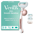 Gillette Venus Pro Smooth Sensitive Women's Razor - 1 Handle, 3 Refill Blades - 5-Blade System for Sensitive Skin - Damaged Box