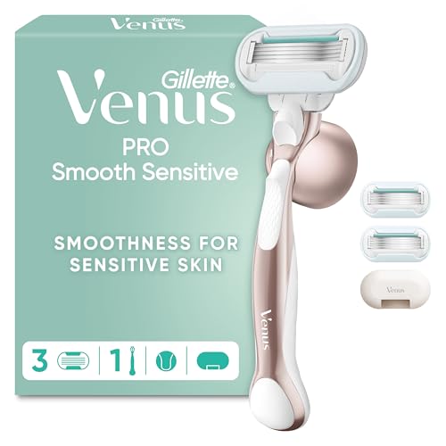 Gillette Venus Pro Smooth Sensitive Women's Razor - 1 Handle, 3 Refill Blades - 5-Blade System for Sensitive Skin - Damaged Box
