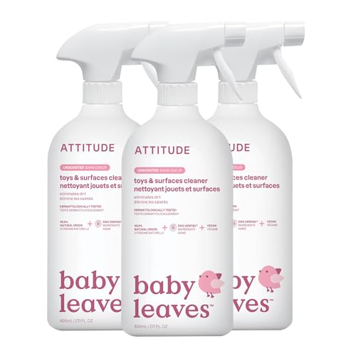 ATTITUDE Toy and Surface Cleaner - Unscented Baby Household Products - 800 mL Pack of 3 - EWG Verified Vegan Plant-Based - Damaged Box