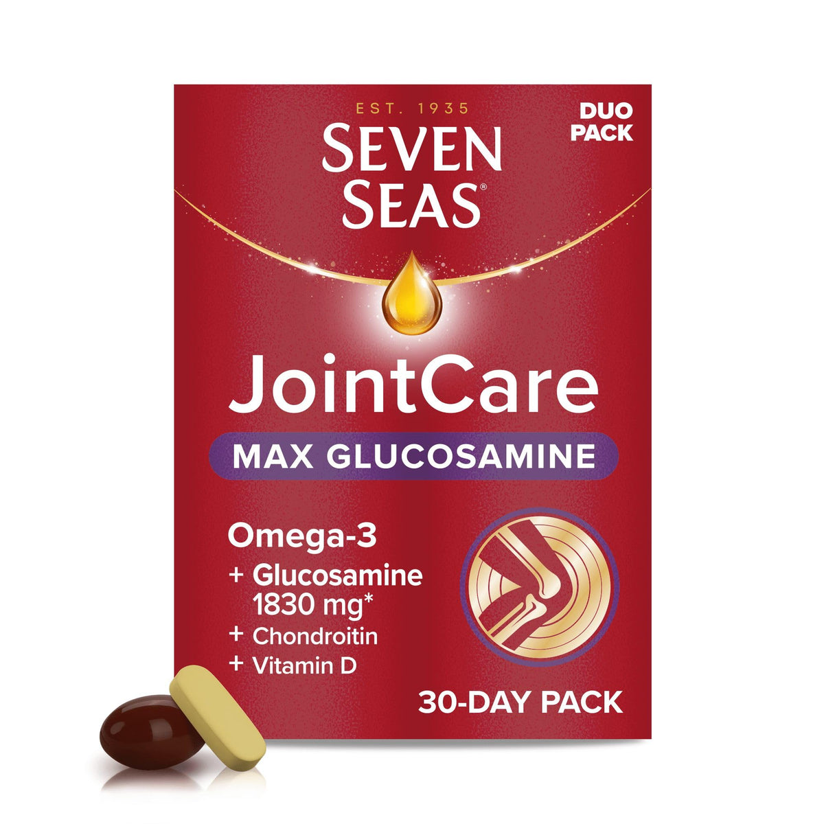 Seven Seas JointCare MAX Glucosamine Omega-3 Chondroitin Vitamins C D Manganese Zinc 30-Day Pack Supplement - New - BBE 08/2027