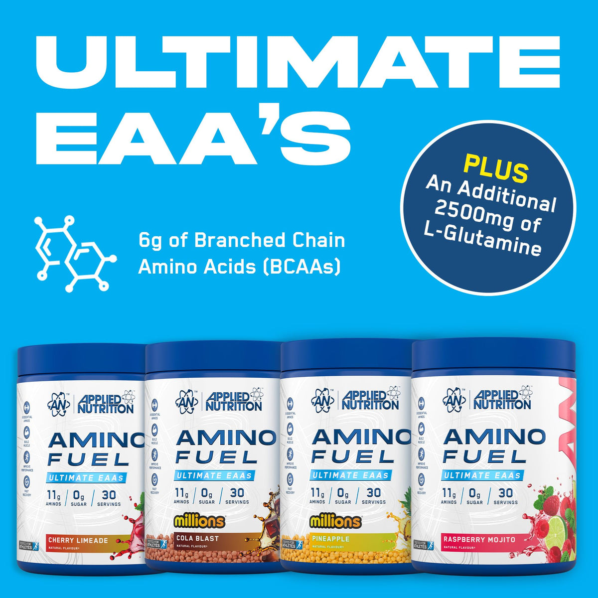 Applied Nutrition Amino Fuel - EAA Essential Amino Acids Powder, Muscle Recovery Supplement 390g Candy Ice Blast - New - BBE 01/2028