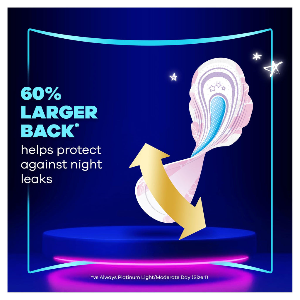 Always Platinum Sanitary Pads Size 4 Secure Night with Wings - 12 Pack - New
