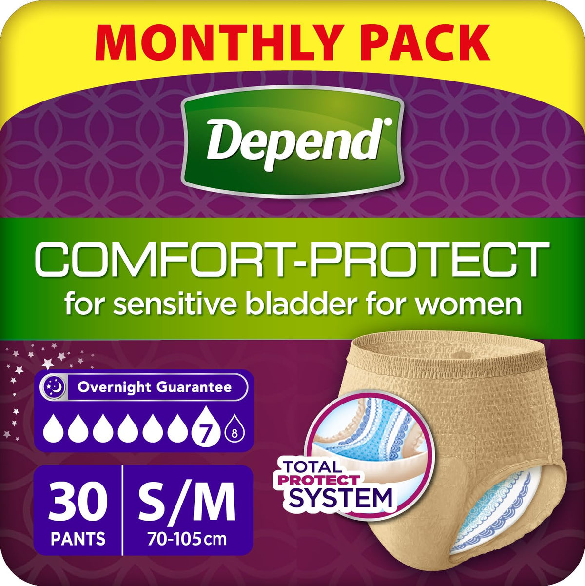 Depend Comfort Protect Incontinence Pants for Women - Small/Medium - 30 Pack Absorbent Disposable Underwear - New