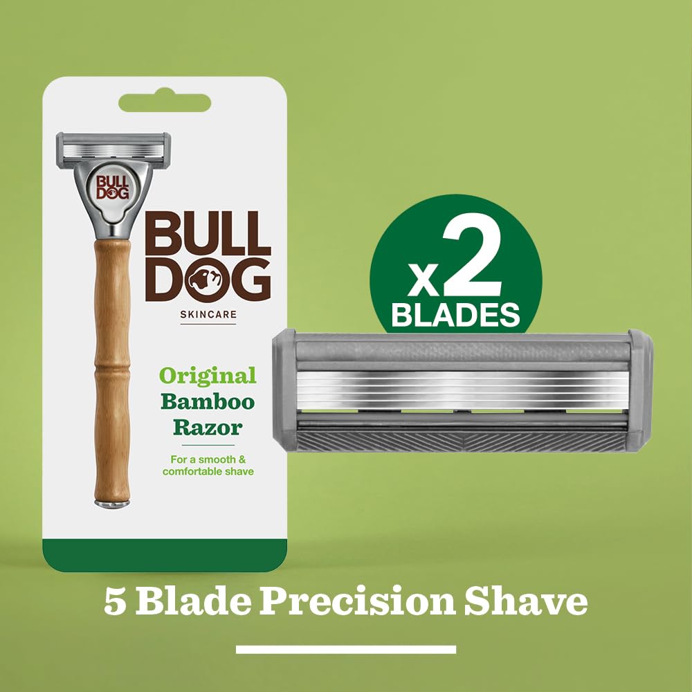BULLDOG SKINCARE Original Bamboo Razor - Smooth Glide Handle + 2 Blade Refills - Men's Shaving Kit - Damaged Box