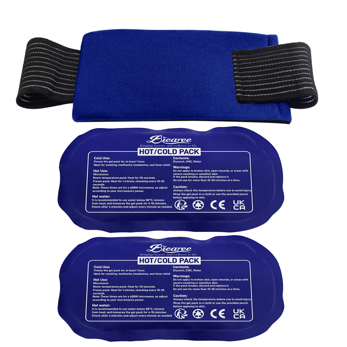 BICAREE Reusable Gel Ice Packs - Cold Compress for Injuries, Muscle Pain, Sports Recovery - 3-Piece Set - Damaged Box