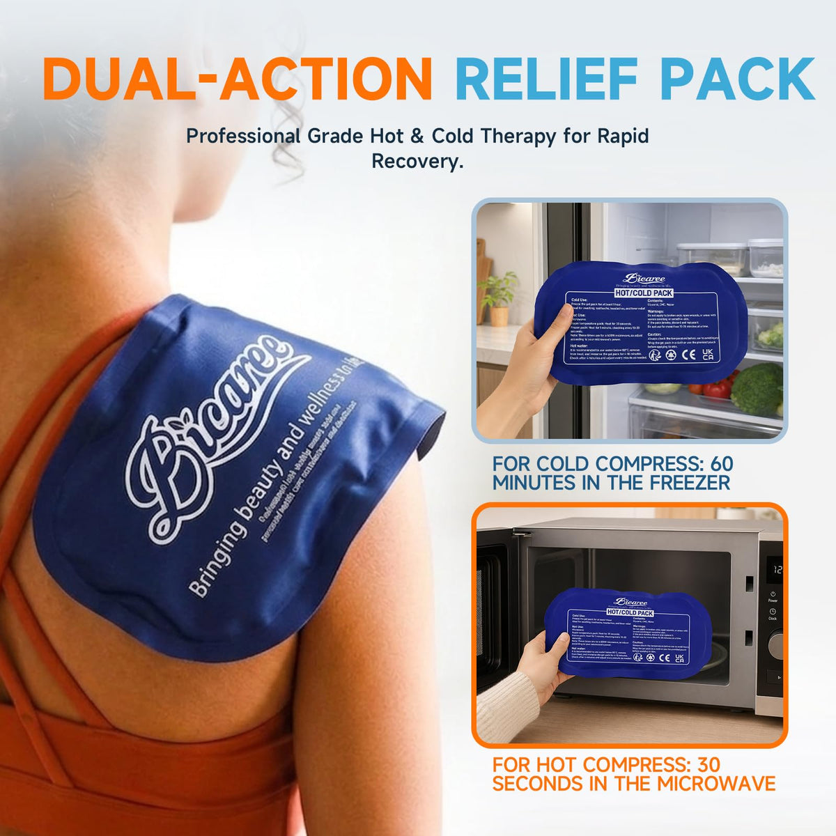 BICAREE Reusable Gel Ice Packs - Cold Compress for Injuries, Muscle Pain, Sports Recovery - 3-Piece Set - Damaged Box
