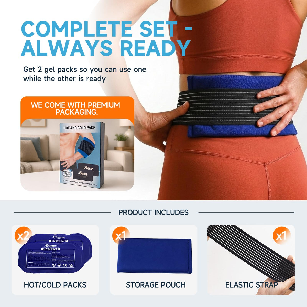 BICAREE Reusable Gel Ice Packs - Cold Compress for Injuries, Muscle Pain, Sports Recovery - 3-Piece Set - Damaged Box