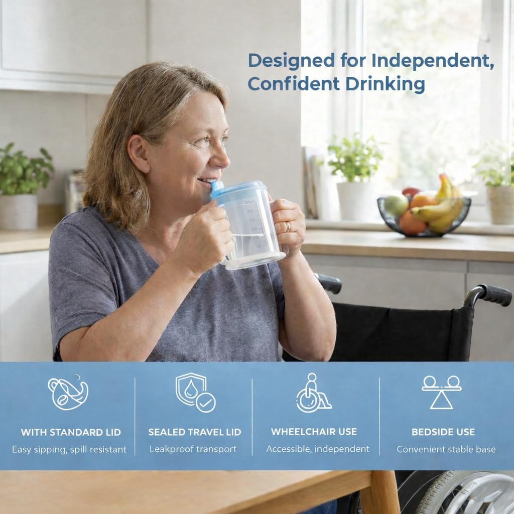 Life Healthcare Adult Drinking Cup with Lid & Spout - 300ml - Elderly Aid - Spill Proof Beaker Mug - Damaged Box
