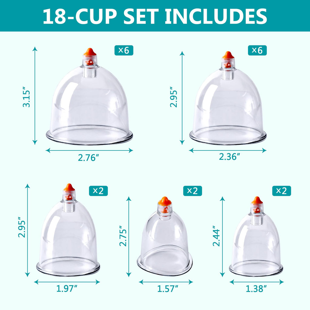 Ditind Cupping Therapy Set - 18 Pcs Vacuum Suction Cups - Acupoint Cellulite Muscle Pain Relief - Portable Case Pump - Damaged Box