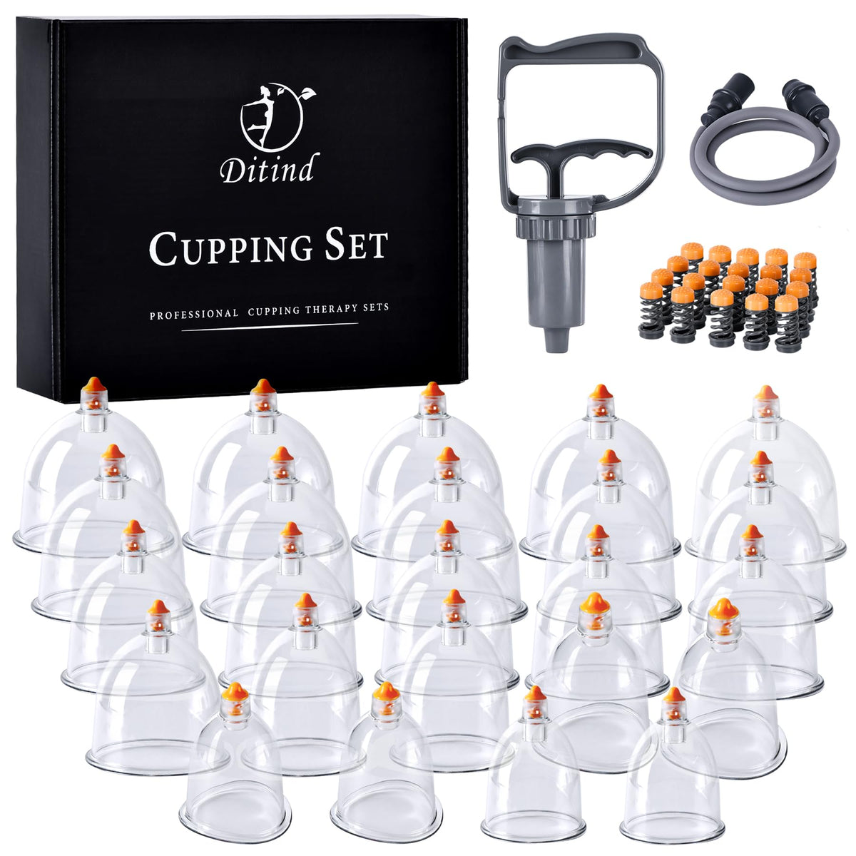 Ditind Cupping Therapy Set - 18 Pcs Vacuum Suction Cups - Acupoint Cellulite Muscle Pain Relief - Portable Case Pump - Damaged Box