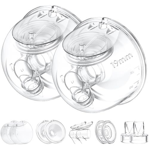 Momcozy Milk Collector Cup Set - 2 Pack - 19mm Flange for S12 Pro S9 Pro Breast Pump - Replacement Parts with Valve Diaphragm Linker - Damaged Box