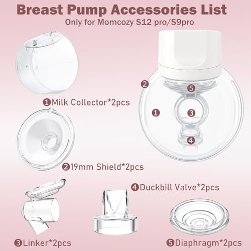 Momcozy Milk Collector Cup Set - 2 Pack - 19mm Flange for S12 Pro S9 Pro Breast Pump - Replacement Parts with Valve Diaphragm Linker - Damaged Box