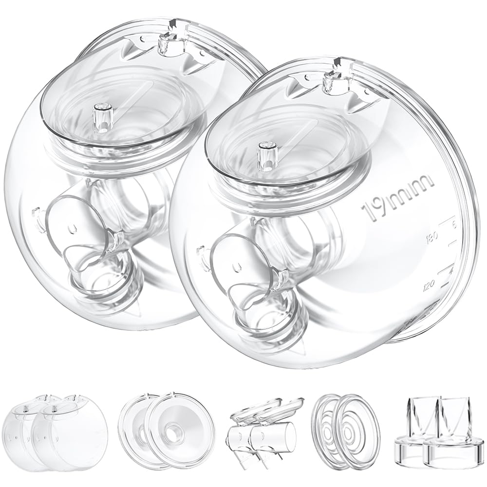 Momcozy Milk Collector Cup Set - 2 Pack - 19mm Flange for S12 Pro S9 Pro Breast Pump - Replacement Parts with Valve Diaphragm Linker - Damaged Box