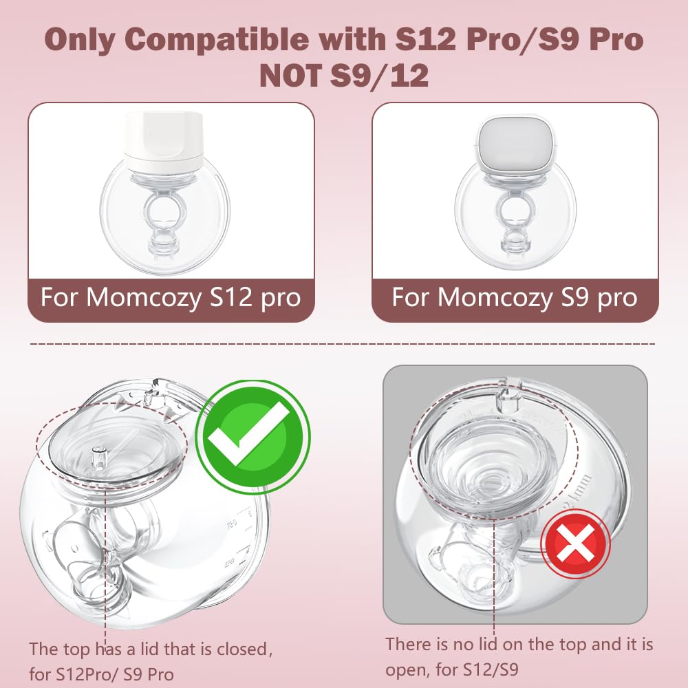 Momcozy Milk Collector Cup Set - 2 Pack - 19mm Flange for S12 Pro S9 Pro Breast Pump - Replacement Parts with Valve Diaphragm Linker - Damaged Box