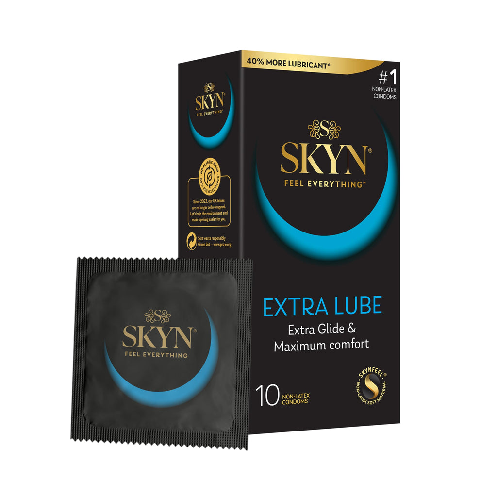 SKYN Extra Lube Condoms - Regular Size - Latex Free - Pack of 10 - Non Latex Condoms for Sensitive Skin - New - BBE 07/2029