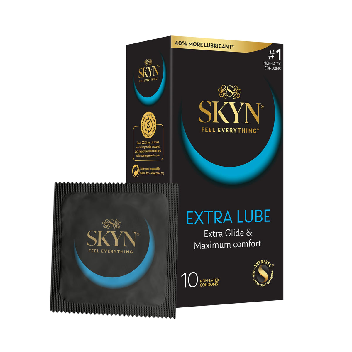 SKYN Extra Lube Condoms - Regular Size - Latex Free - Pack of 10 - Non Latex Condoms for Sensitive Skin - New - BBE 07/2029