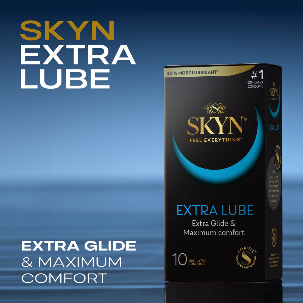 SKYN Extra Lube Condoms - Regular Size - Latex Free - Pack of 10 - Non Latex Condoms for Sensitive Skin - New - BBE 07/2029