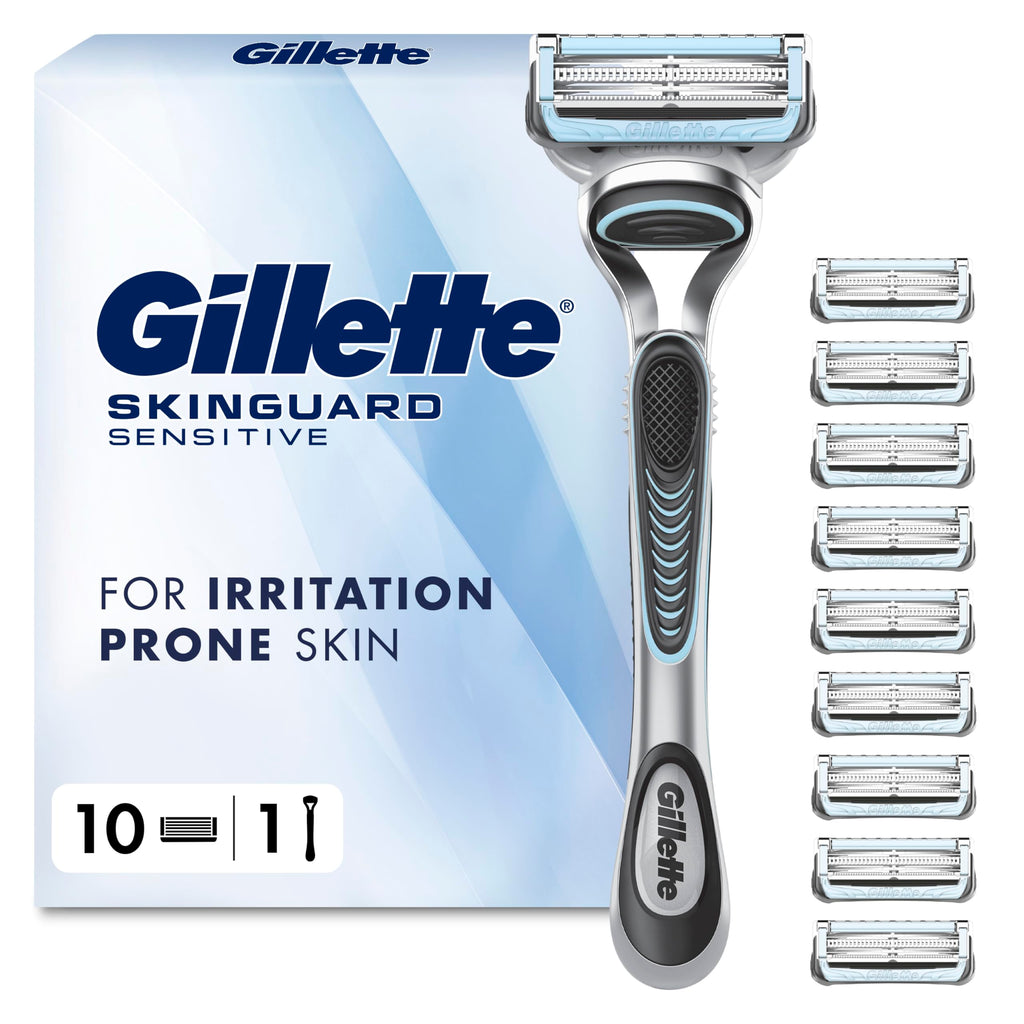 Gillette SkinGuard Sensitive Men's Razor - 1 Handle & 10 Blade Refills - Gentle Shave for Sensitive Skin - Reduces Irritation - Damaged Box