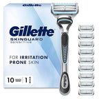 Gillette SkinGuard Sensitive Men's Razor - 1 Handle & 10 Blade Refills - Gentle Shave for Sensitive Skin - Reduces Irritation - Damaged Box