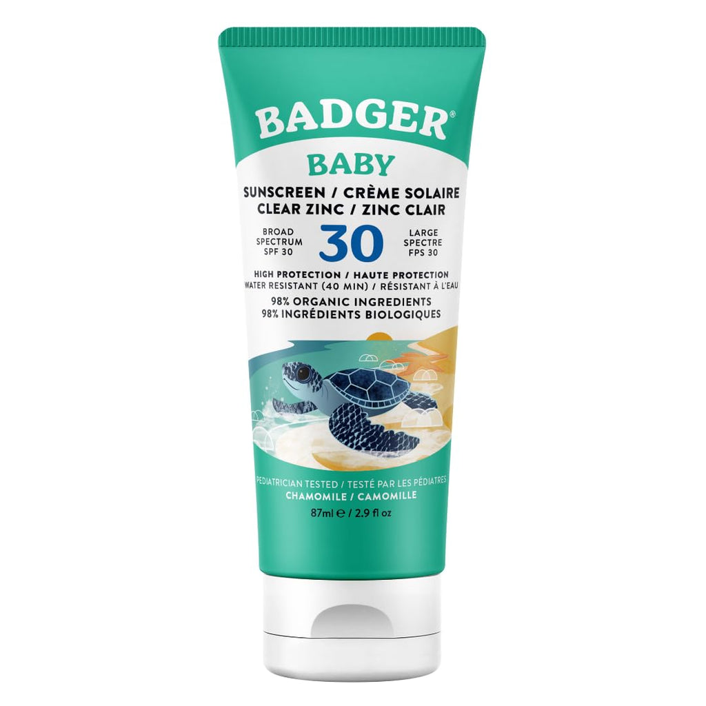 Badger Baby & Toddler Mineral Sunscreen SPF 30 - Broad Spectrum UVA/UVB - Chamomile Calendula - Water Resistant 87ml - New