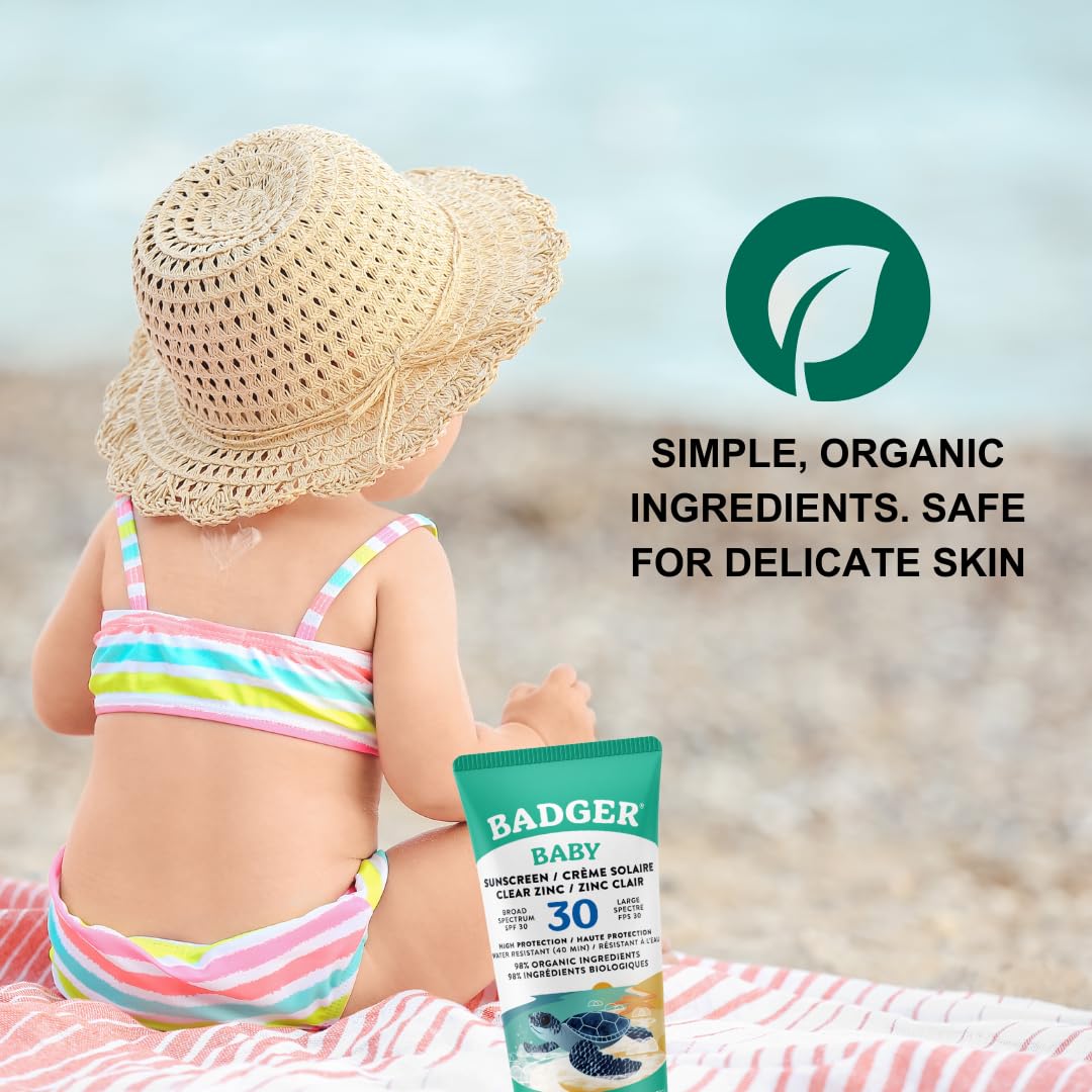 Badger Baby & Toddler Mineral Sunscreen SPF 30 - Broad Spectrum UVA/UVB - Chamomile Calendula - Water Resistant 87ml - New
