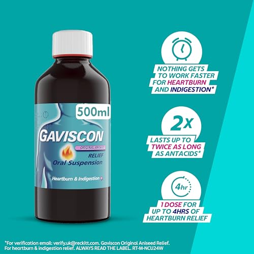 Gaviscon Original Aniseed Flavour Liquid 500ml Heartburn Indigestion Relief Oral Solution - New - BBE 02/2028