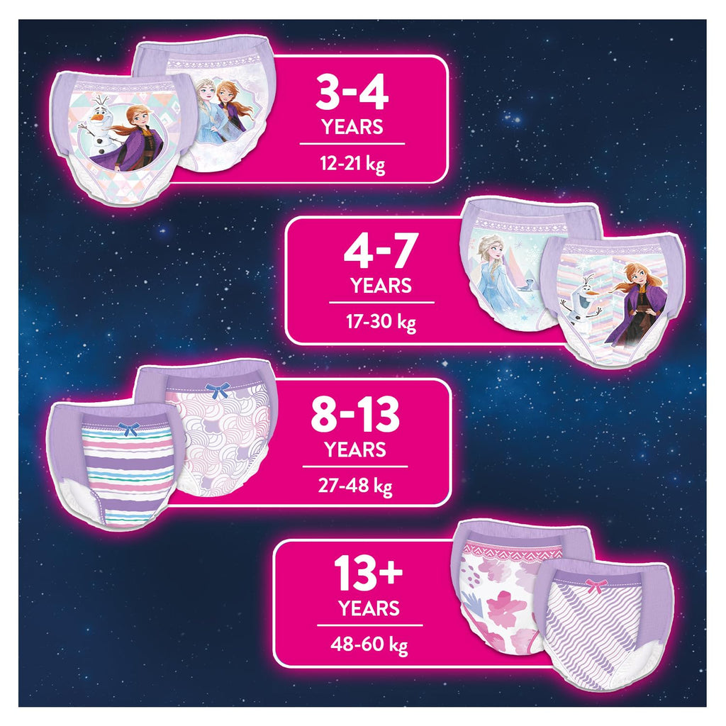 HUGGIES DryNites Girls Pyjama Pants 8-13 Years (30-48kg) 52 Pack Bedwetting Nappies Leak Free - New