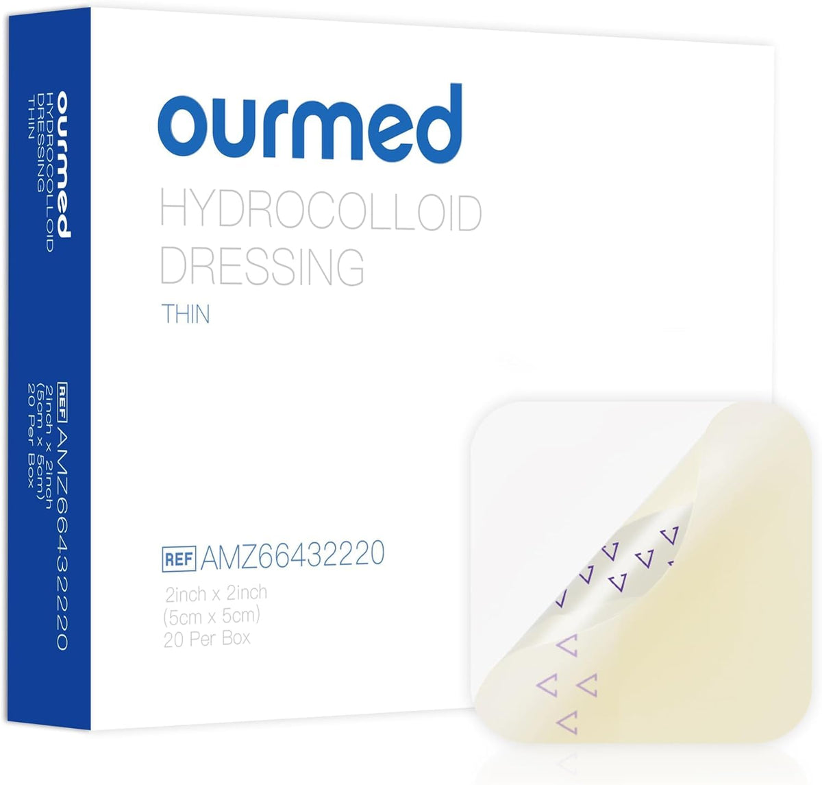 Ourmed Hydrocolloid Dressing 5cm x 5cm - 20 Pack - Extra Thin Waterproof Plasters for Wound, Blister, Acne Care - Like New - BBE 09/2027
