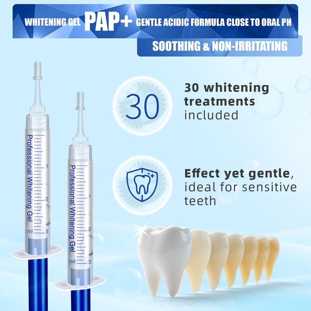 Teeth Whitening Kit with LED Light - 5 Gels - Wireless, Water-Resistant - Gentle for Sensitive Teeth - Home Use Stain Remover - Like New - BBE 03/2029