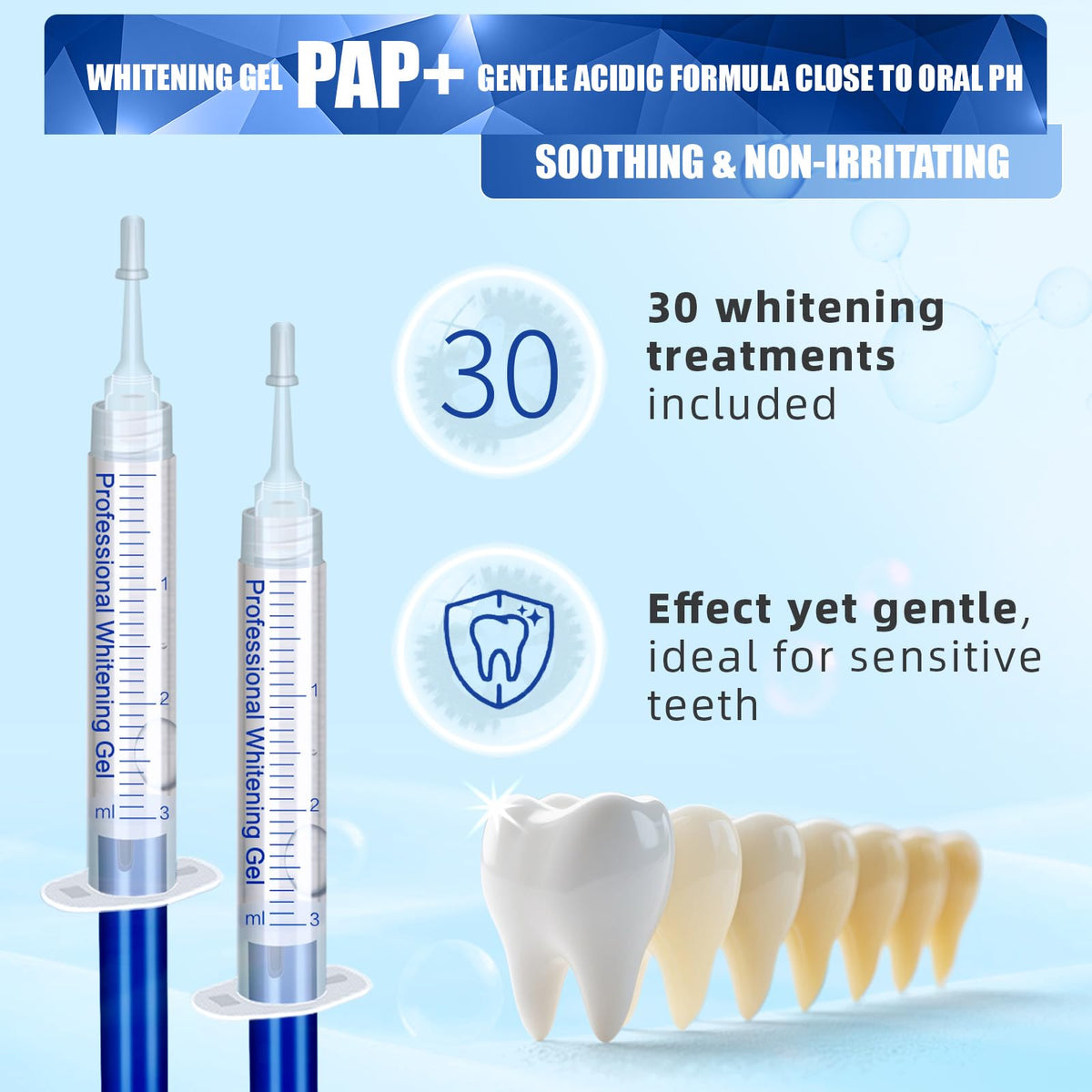 Teeth Whitening Kit with LED Light - 5 Gels - Wireless, Water-Resistant - Gentle for Sensitive Teeth - Home Use Stain Remover - Like New - BBE 03/2029