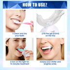 Teeth Whitening Kit with LED Light - 5 Gels - Wireless, Water-Resistant - Gentle for Sensitive Teeth - Home Use Stain Remover - Like New - BBE 03/2029