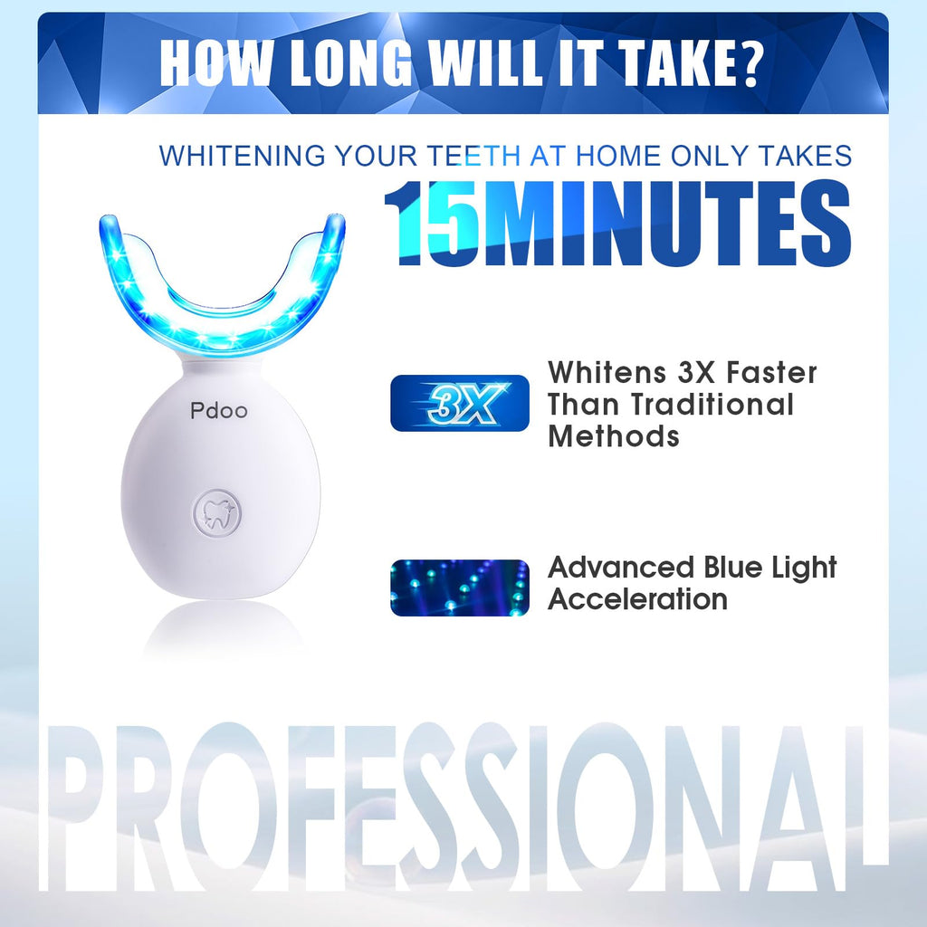 Teeth Whitening Kit with LED Light - 5 Gels - Wireless, Water-Resistant - Gentle for Sensitive Teeth - Home Use Stain Remover - Like New - BBE 03/2029