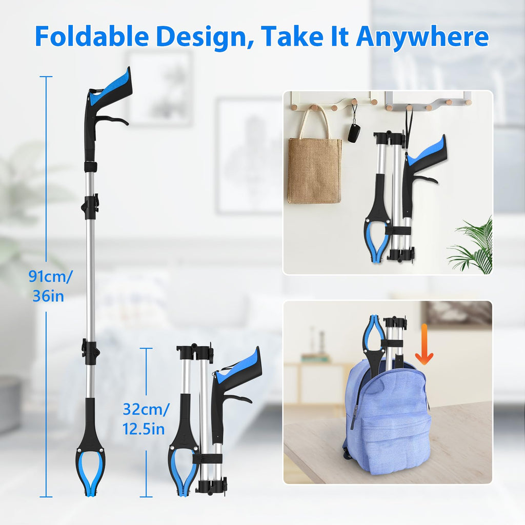 Litter Picker Grabber Stick 91cm 36" - Helping Hand Pick Up Tool - Heavy Duty - Blue - For Adults Disabled Elderly - Very Good