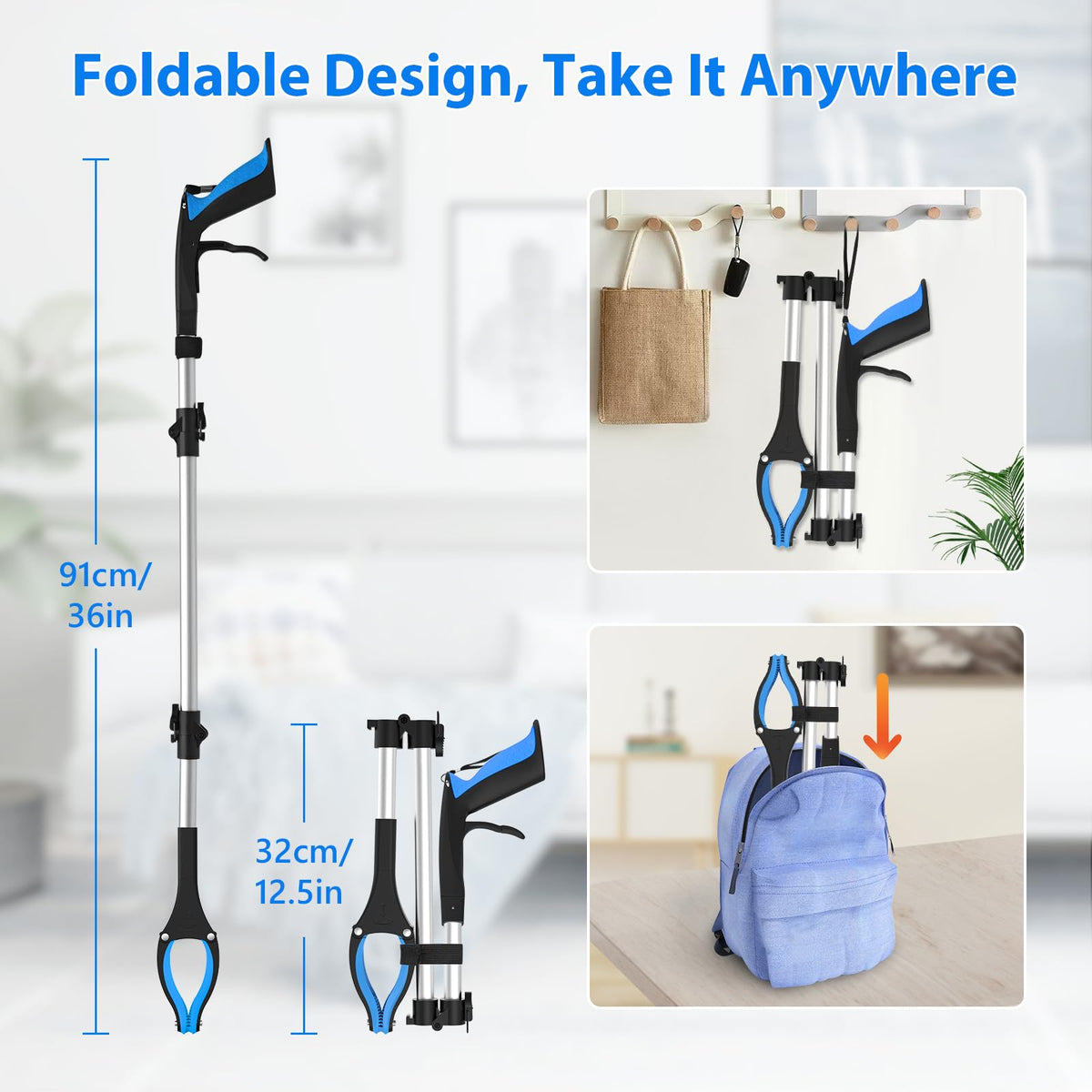 Litter Picker Grabber Stick 91cm 36" - Helping Hand Pick Up Tool - Heavy Duty - Blue - For Adults Disabled Elderly - Very Good