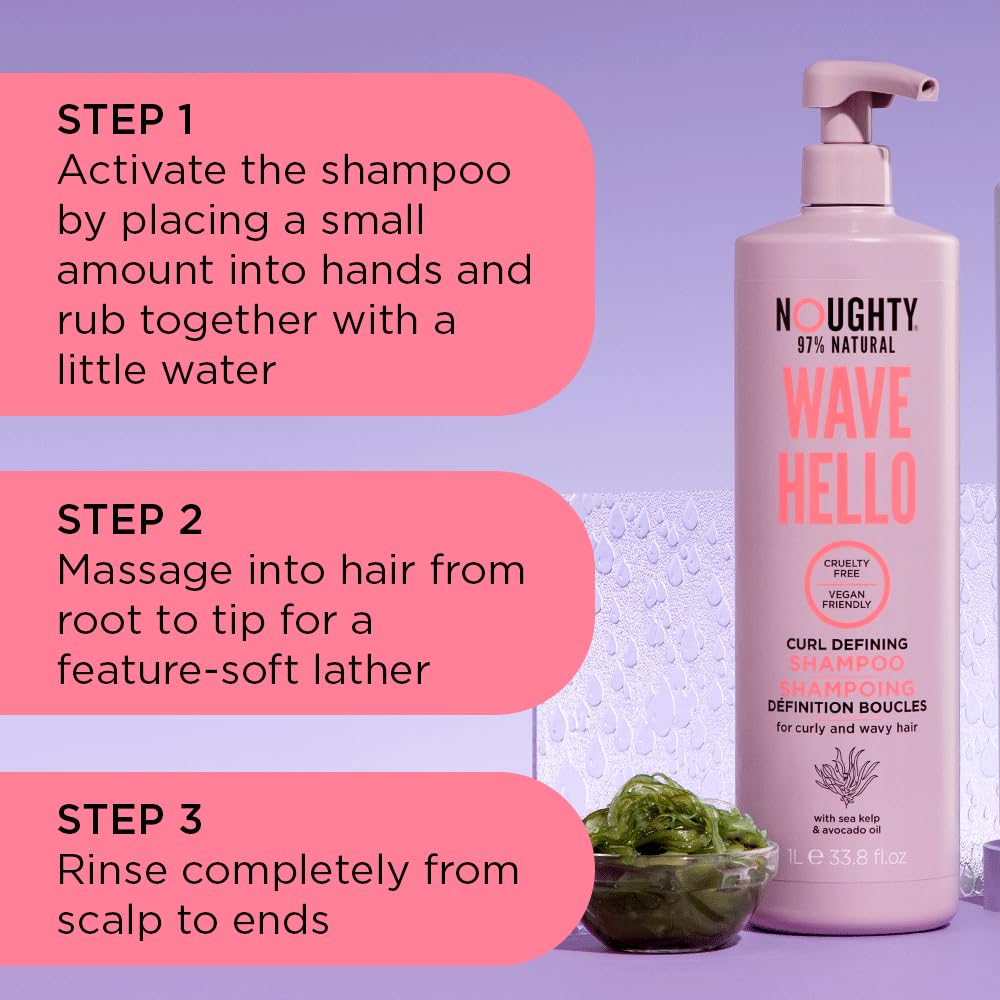 Noughty Wave Hello Curl Defining Shampoo - Curly Hair - 1 Litre - Vegan Cruelty-Free Haircare - New