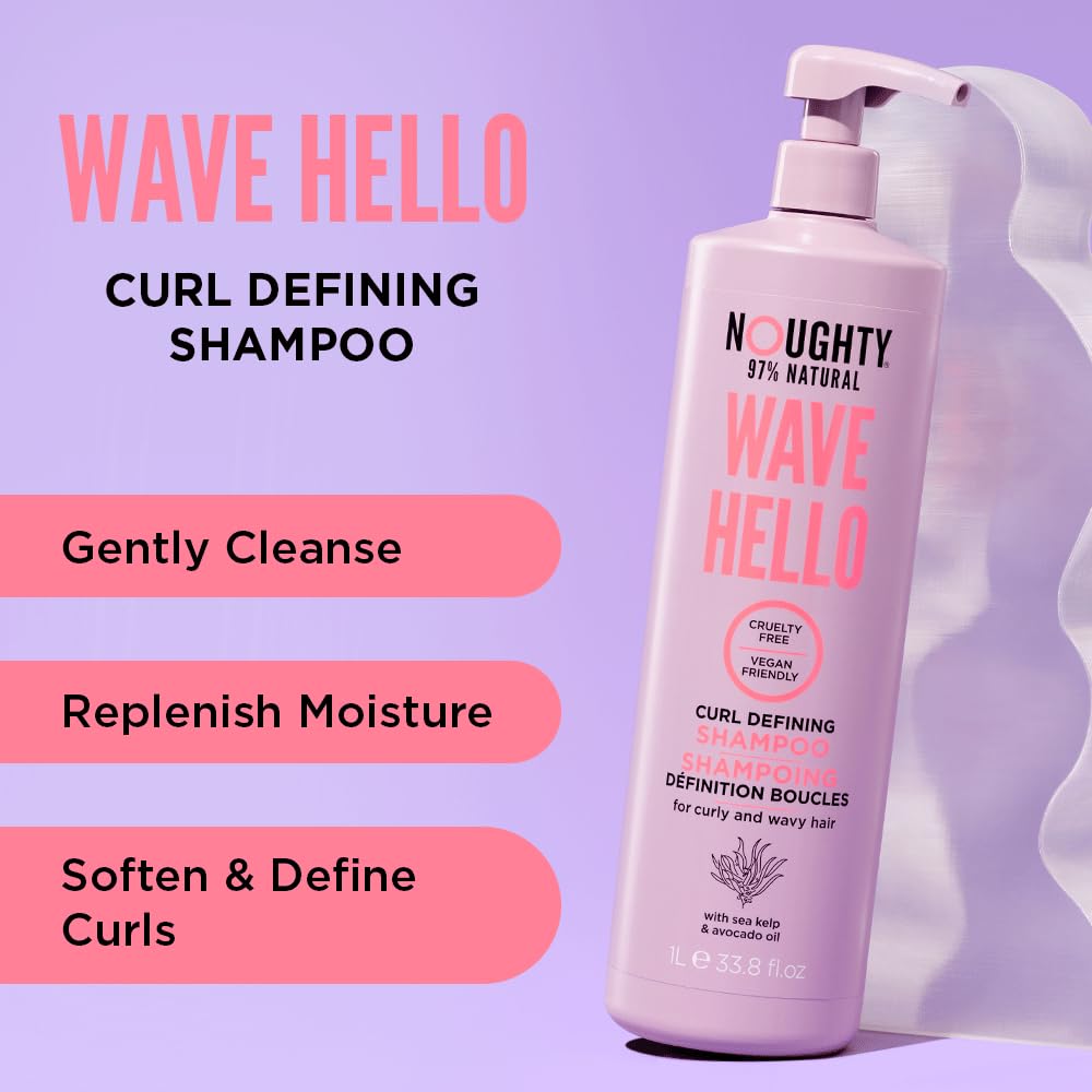 Noughty Wave Hello Curl Defining Shampoo - Curly Hair - 1 Litre - Vegan Cruelty-Free Haircare - New