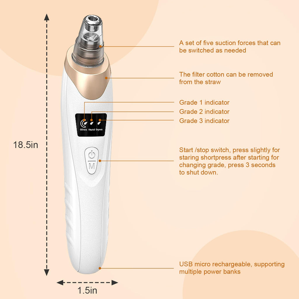 IGEAIIE Blackhead Remover Vacuum - Pore Cleaner Tool - 5 Suction Heads - 3 Modes - Deep Cleansing Device - Damaged Box