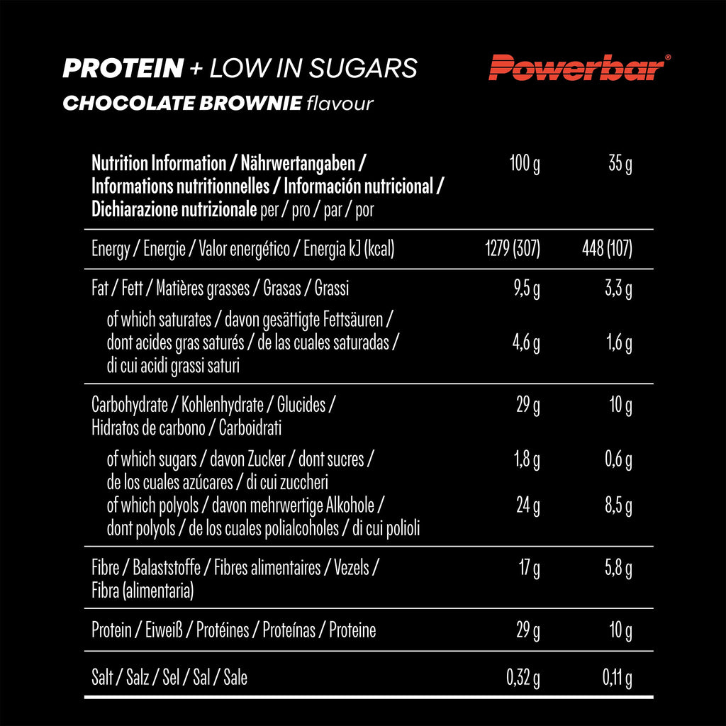 Powerbar Protein Plus Low Sugar Bar - Chocolate Brownie - 16x 35g - High Protein Snack Bar - New - BBE 04/2026