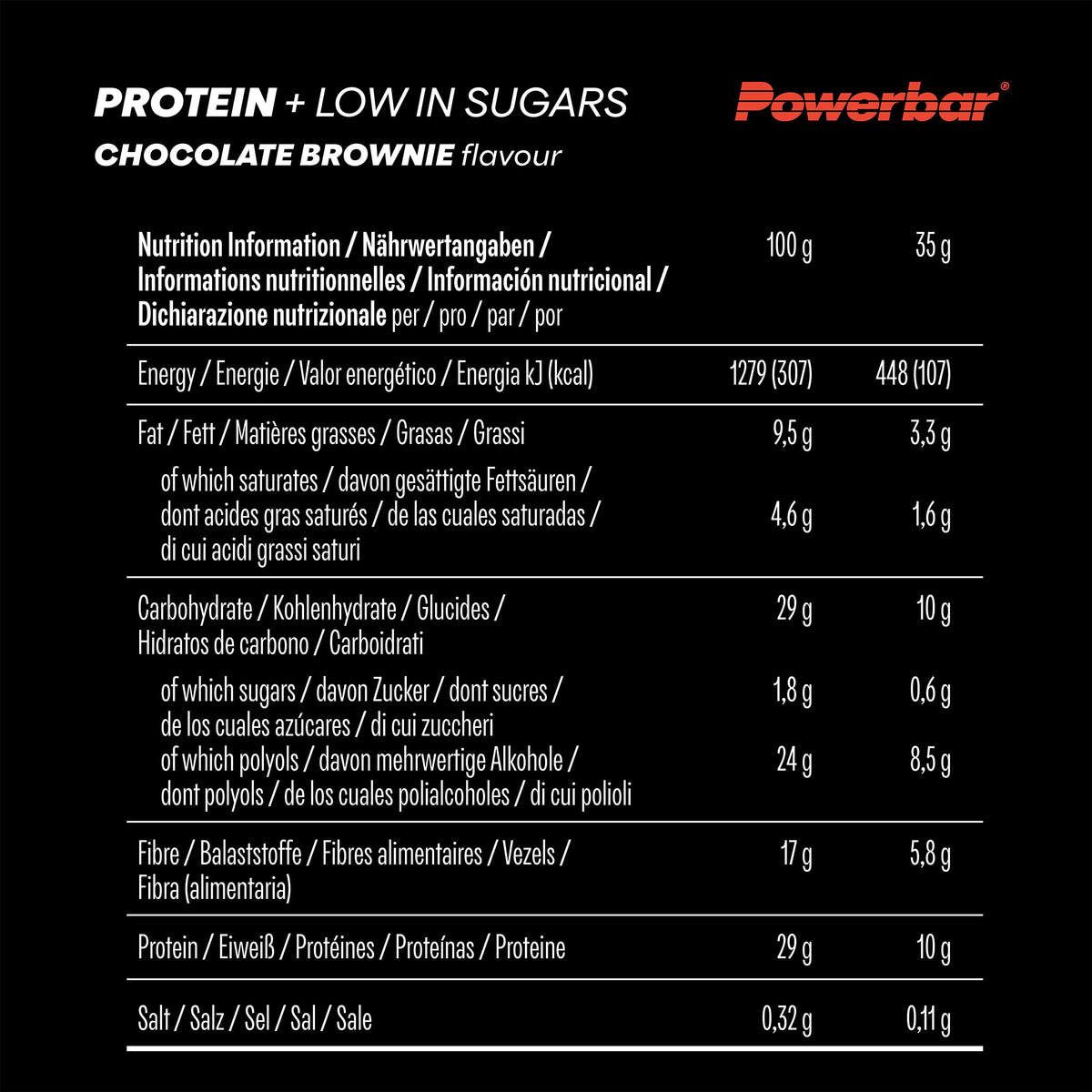 Powerbar Protein Plus Low Sugar Bar - Chocolate Brownie - 16x 35g - High Protein Snack Bar - New - BBE 04/2026